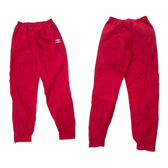 Vintage 90s Umbro Red Nylon Track Warm up Pants Zipper Ankles / Medium - - Picture 3 of 4